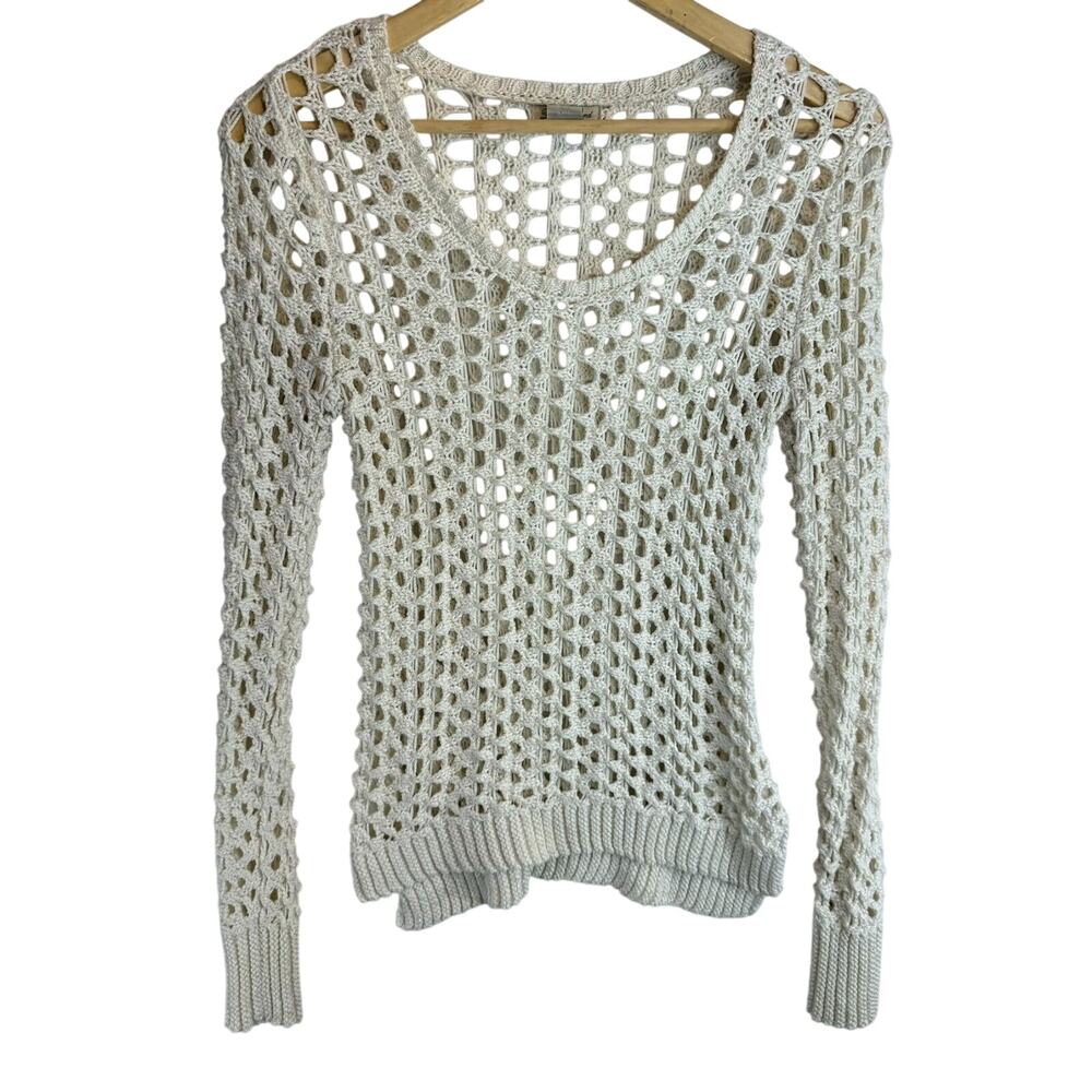 Lucky Brand Crochet Raglan Long Sleeve Hi-Low Scoop Neck Stretch Slim Fit size S
